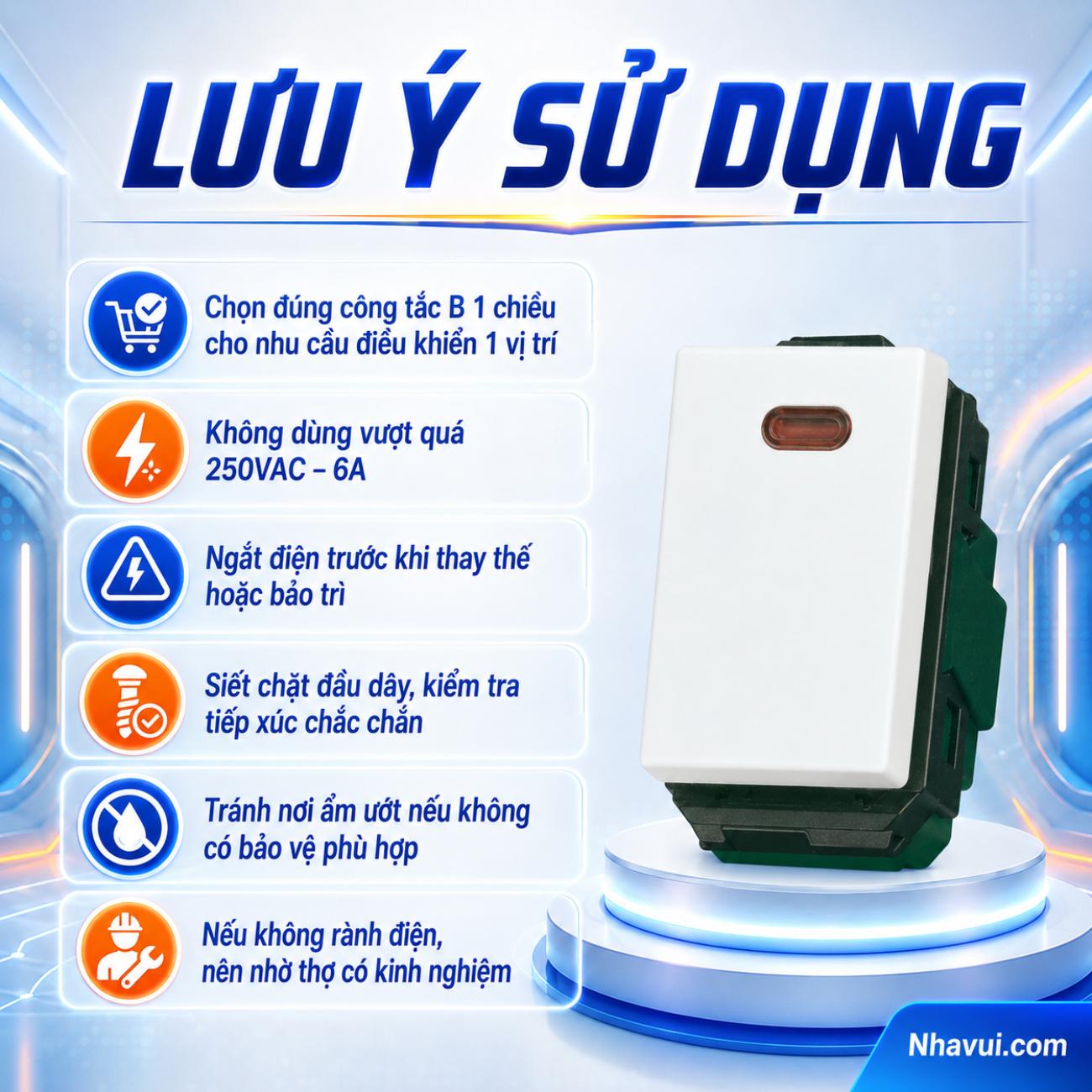 Công tắc B, 1 chiều, có đèn báo khi ON Panasonic WIDE Series 250VAC – 6A
